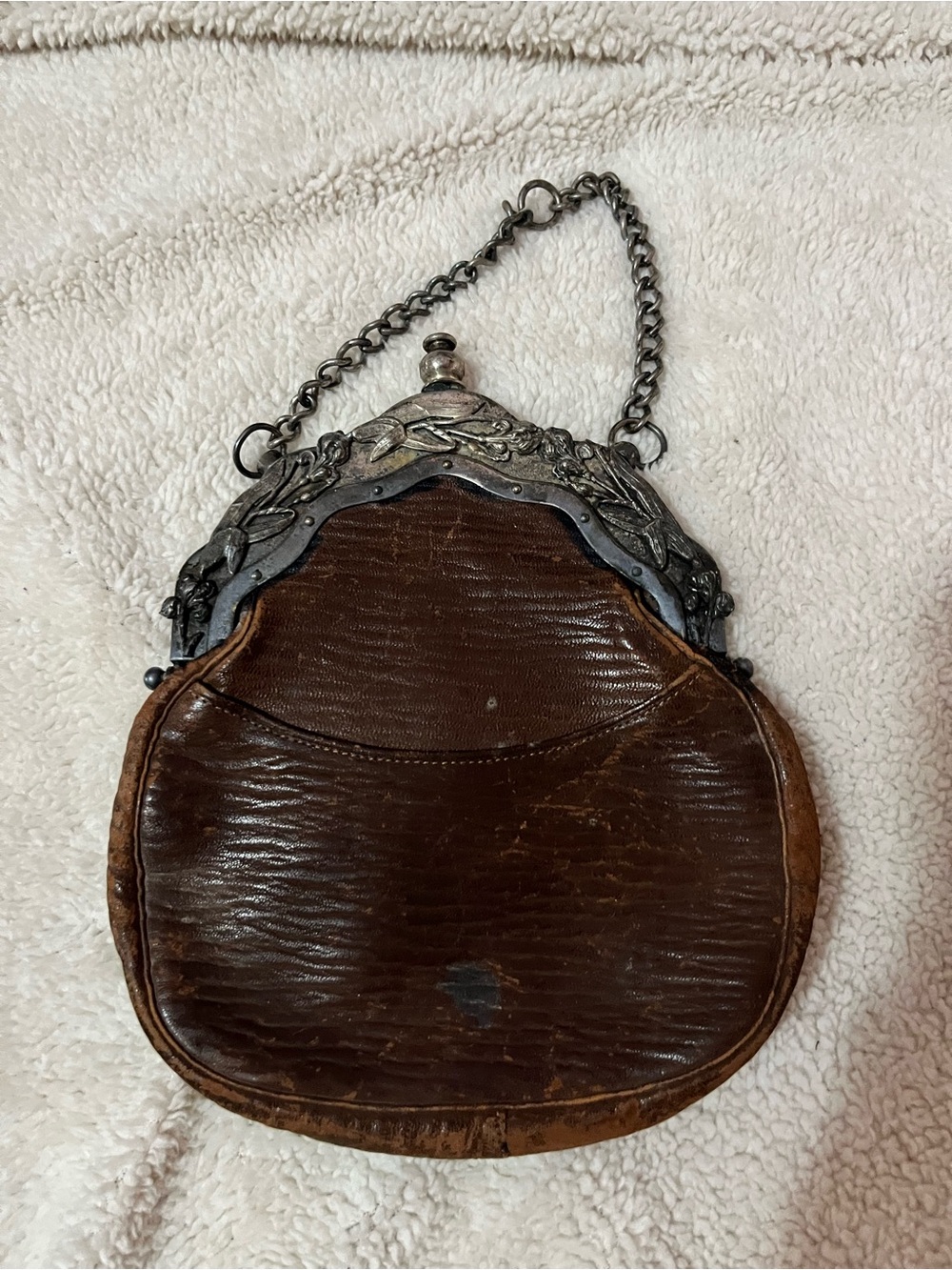 1930’s Evening Handbag Leather with Silver Frame